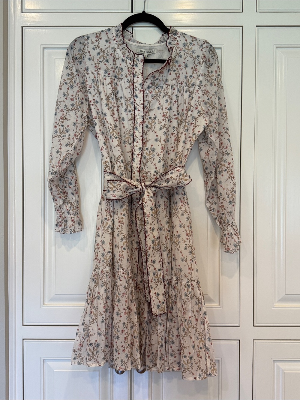 Baybala Floral Tie-Waist Cream Midi Dress-NWT